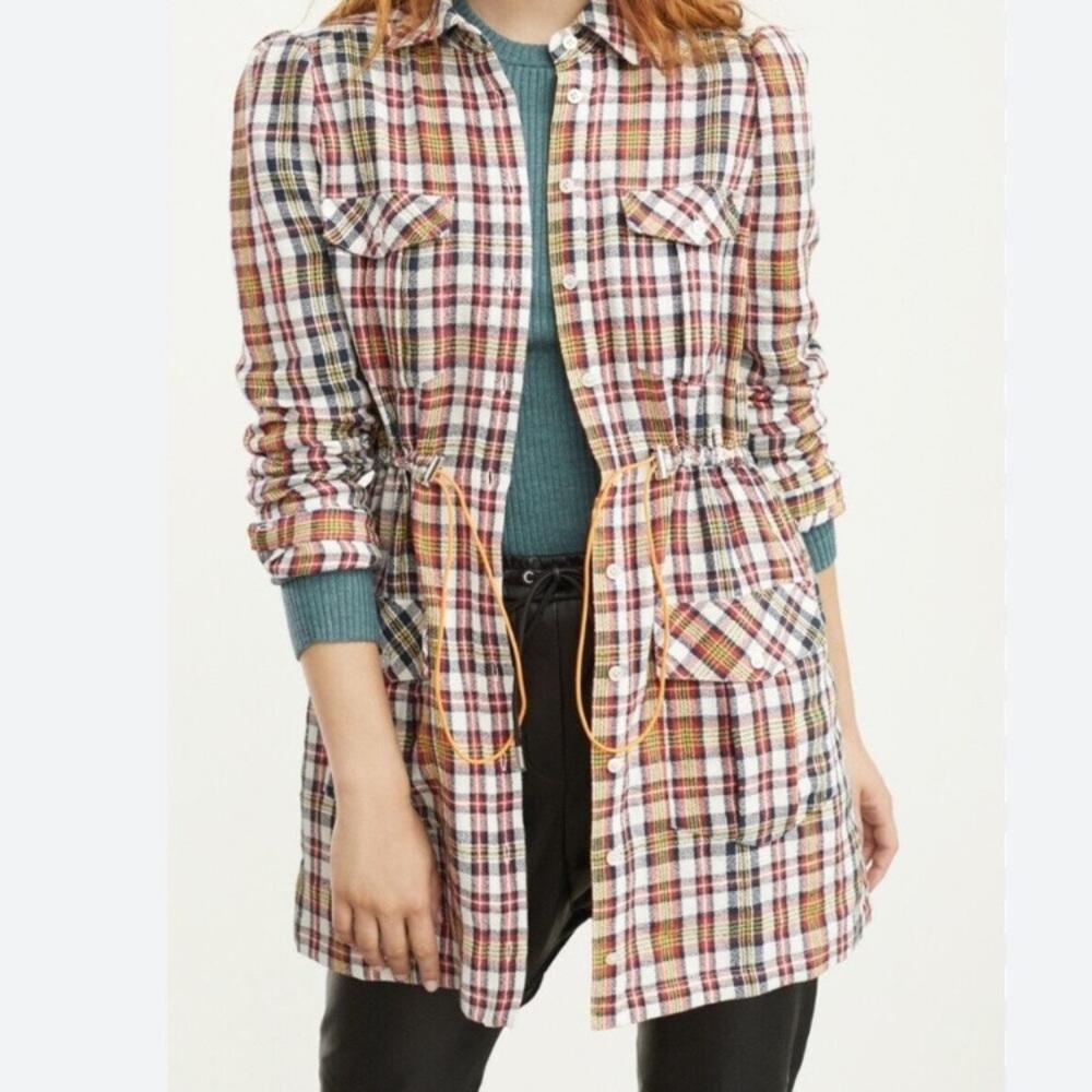 Veronica Beard Corinne  Plaid Button-Up Shirt Dress Gray Yellow Red Size 4 - Picture 2 of 14